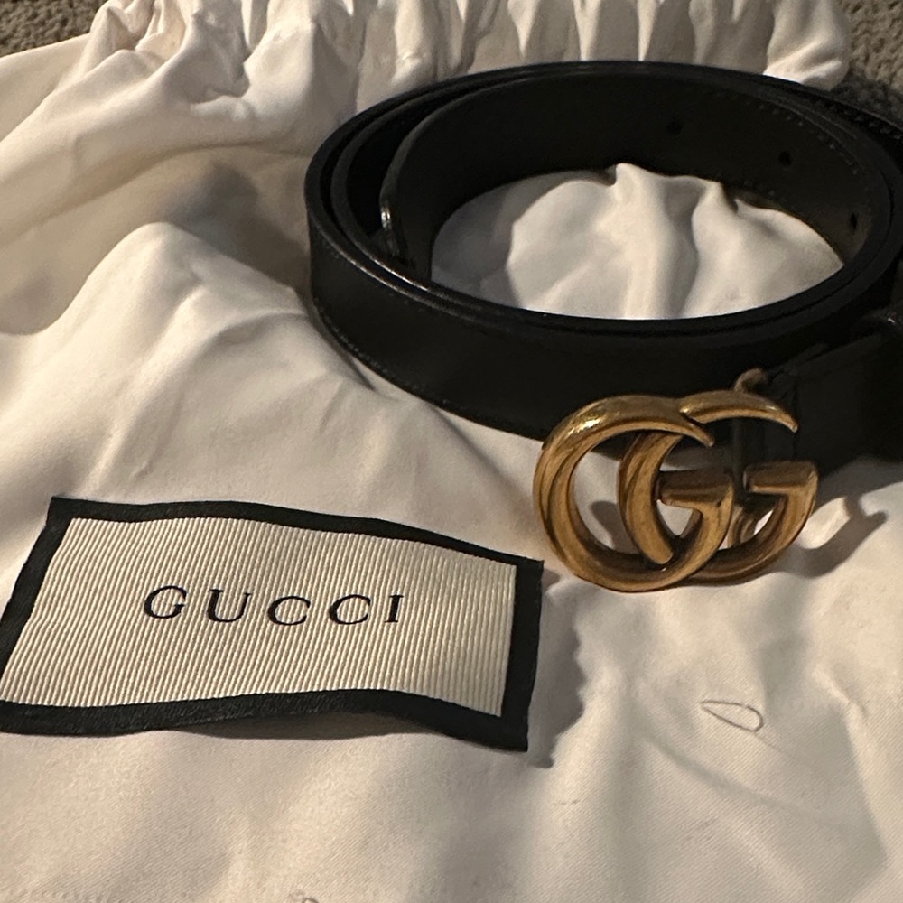 Gucci Black Belt with Gold GG Emblem